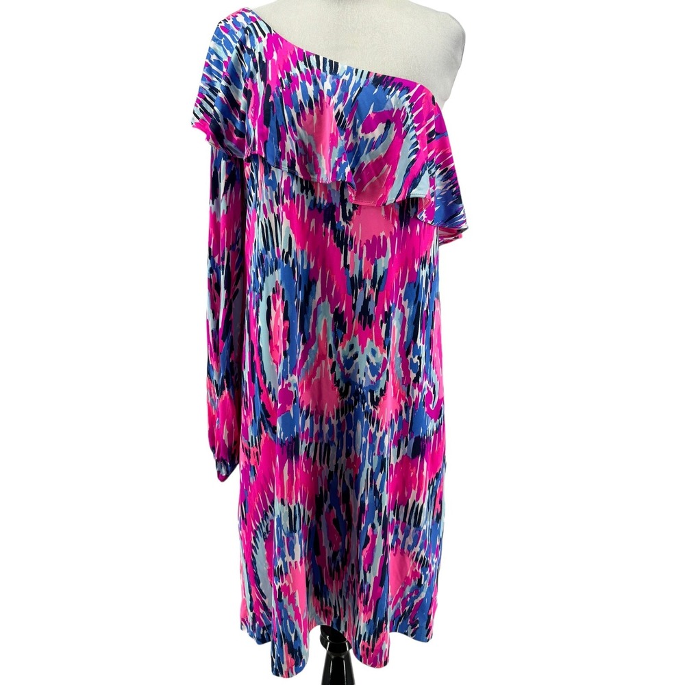 Lilly Pulitzer Amante Silk Jersey One Sleeve Free Spirit Dress Size Large NEW